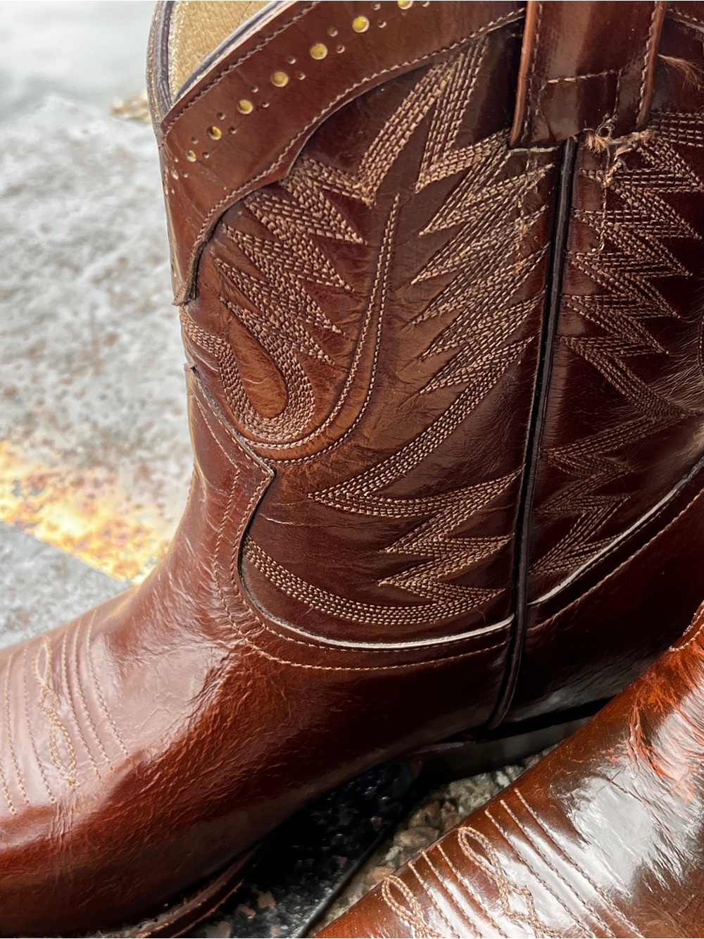 Vintage SENA Handcrafted Brown Leather Cowboy Boots Snip Toe Made in Mexico Sz 7